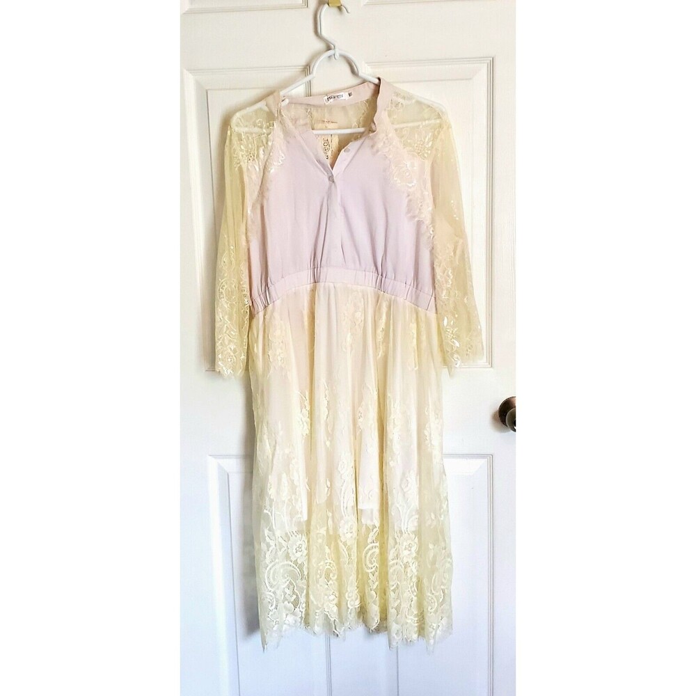 Meaneor Womens Dress White Size XXL New With Tags Yellow Lace Overskirt And Trim